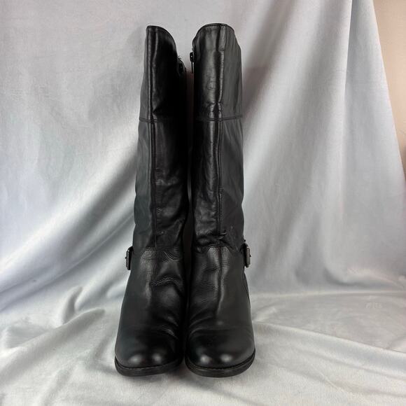 Aldo Black Knee High Full Zip Boots Women's 7.5 Equestrian Silver Tone Buckle - Picture 9 of 16